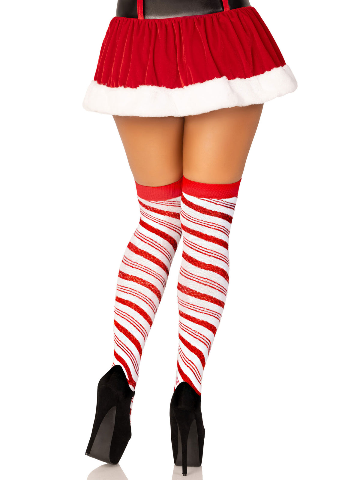 Candy Cane Lurex Striped Socks - Over the Knee - Os - White/red by Leg Avenue from LoveMart Co.