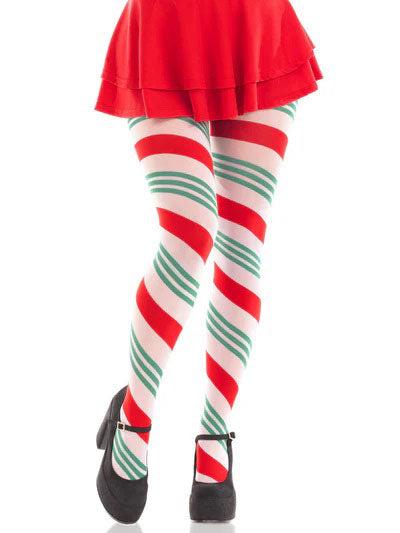 Lane Holiday Ribbon Striped Tights - Green/red - Os by Leg Avenue from LoveMart Co.