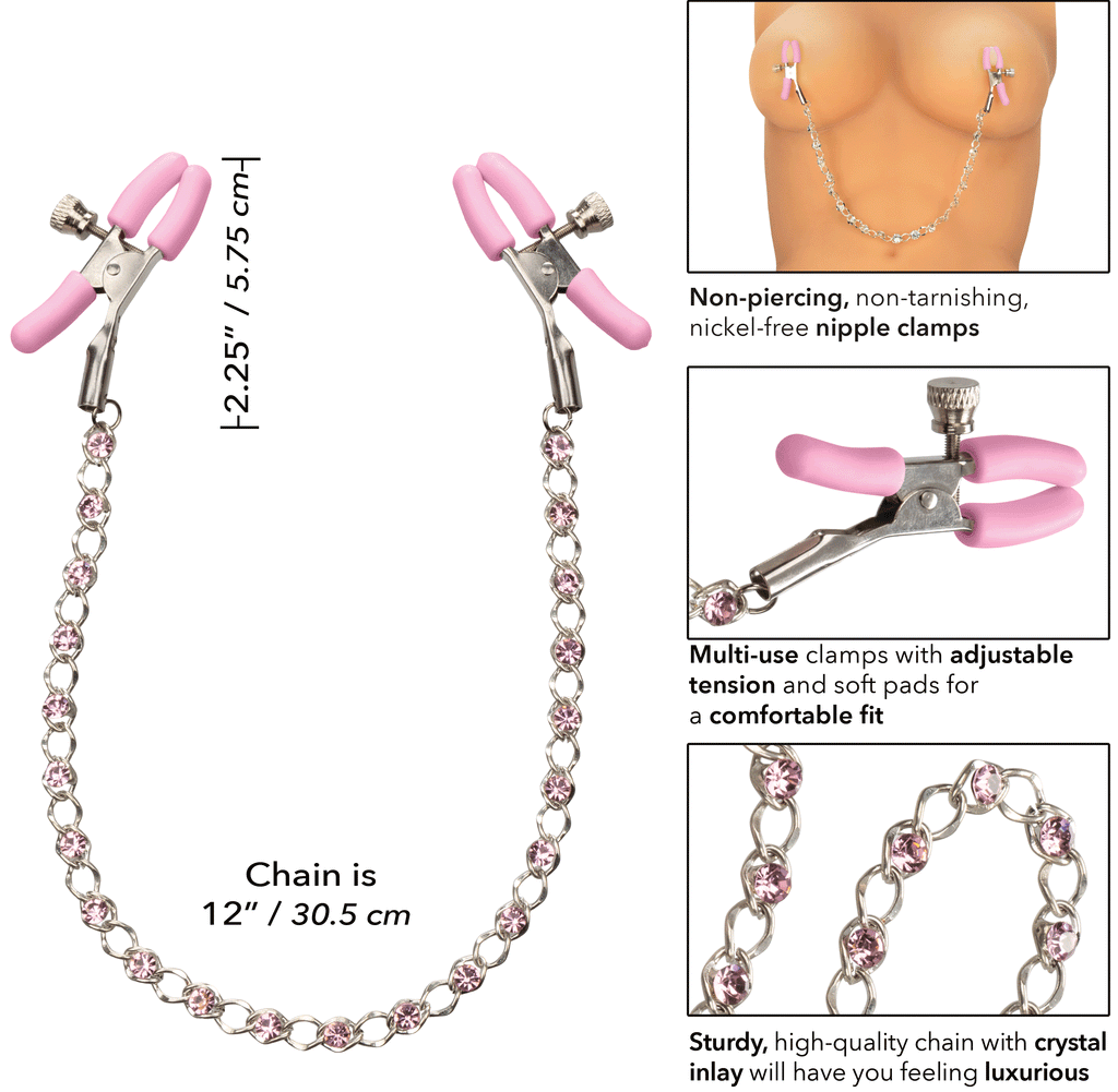 Nipple Play Crystal Chain Nipple Clamps by CalExotics from LoveMart Co.