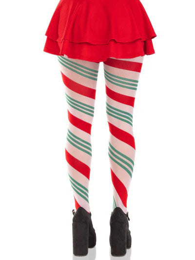 Lane Holiday Ribbon Striped Tights - Green/red - Os by Leg Avenue from LoveMart Co.