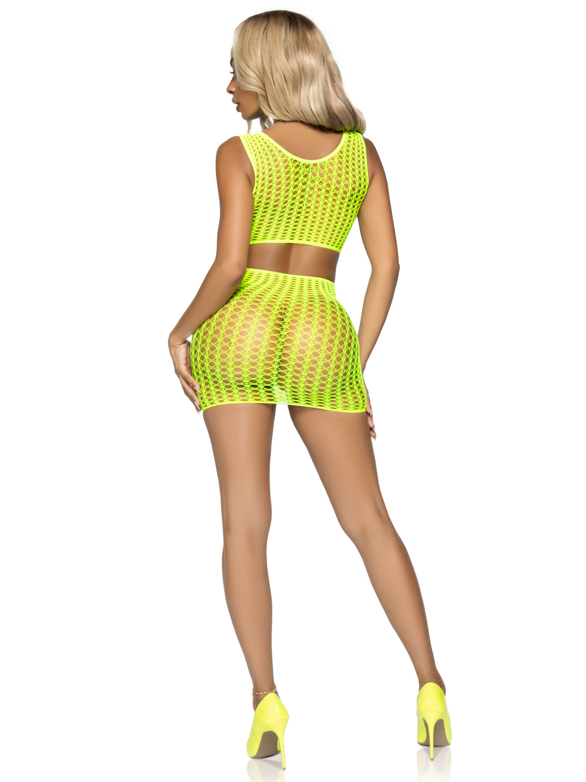 2 Pc. Crochet Net Crop Top and Mini Skirt - One Size - Neon by Leg Avenue from LoveMart Co.