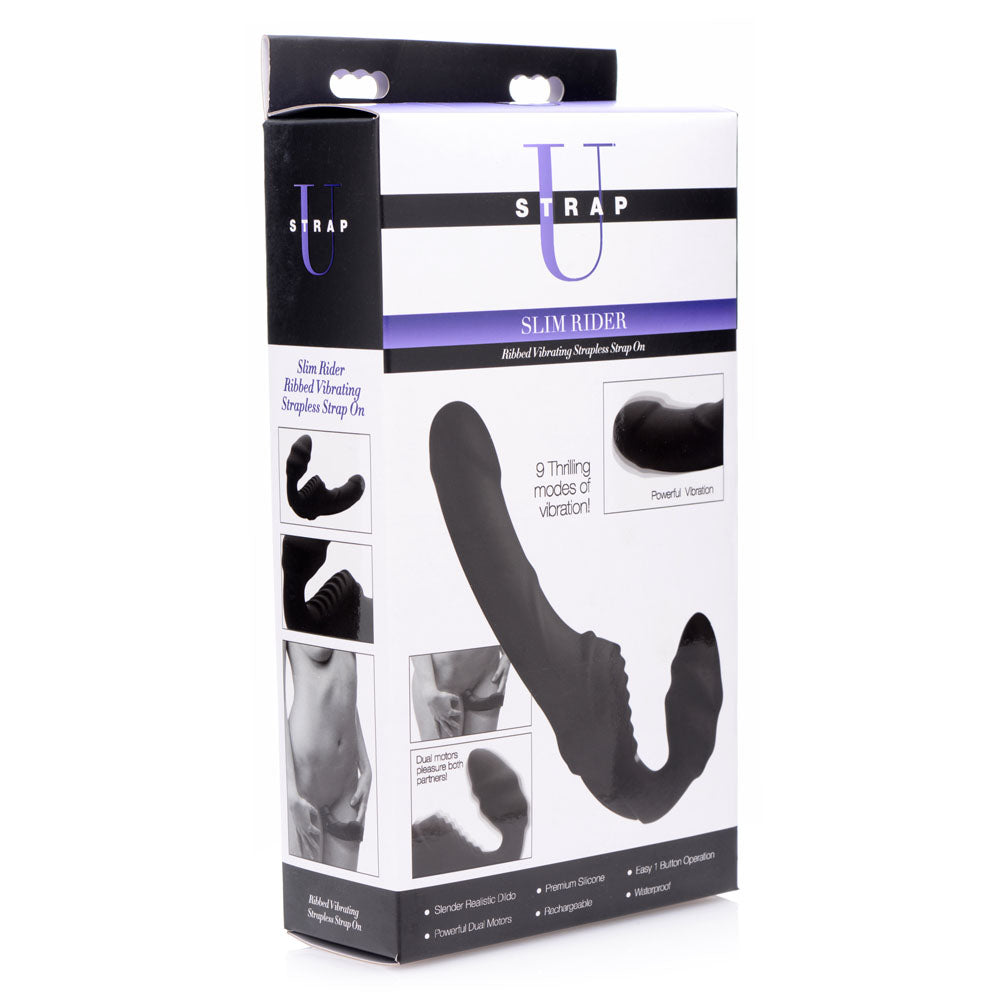Slim Rider Ribbed Vibrating Silicone Strapless Strap-On by XR Brands from LoveMart Co.