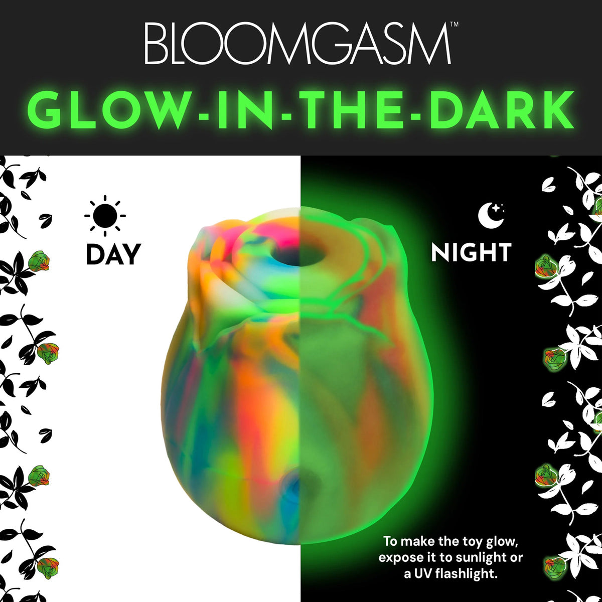 Glow Rose Glow-in-the-Dark Rose Clit Stimulator - Rainbow by XR Brands from LoveMart Co.