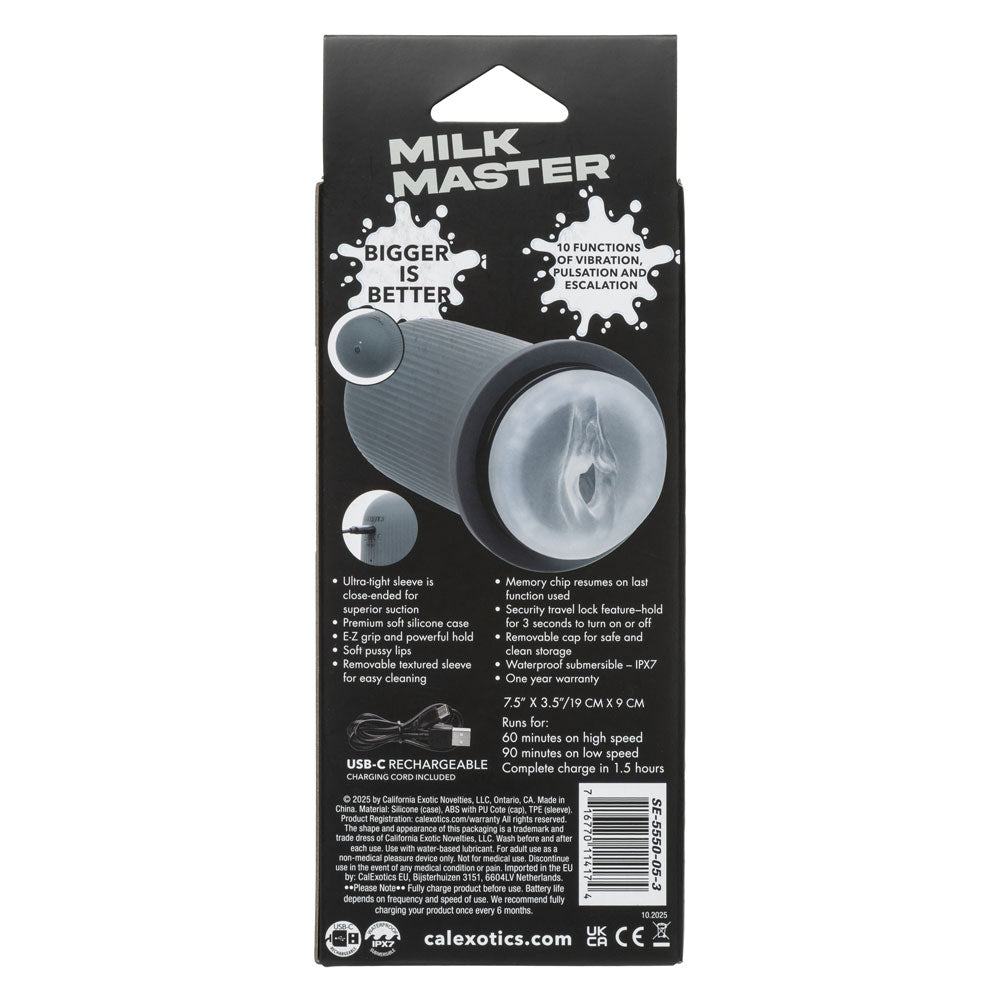 Milk Master Grip-N-Stroke Pussy - Grey by CalExotics from LoveMart Co.