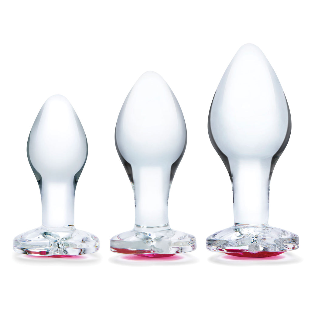 3 Pc Heart Jewel Glass Anal Training Kit - /pink by Electric Novelties from LoveMart Co.