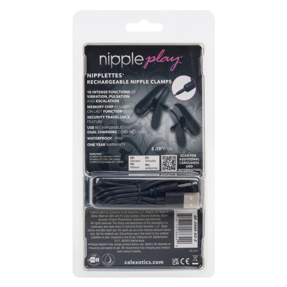 Nipple Play Nipplettes Vibrating Nipple Clamps Rechargeable by CalExotics from LoveMart Co.