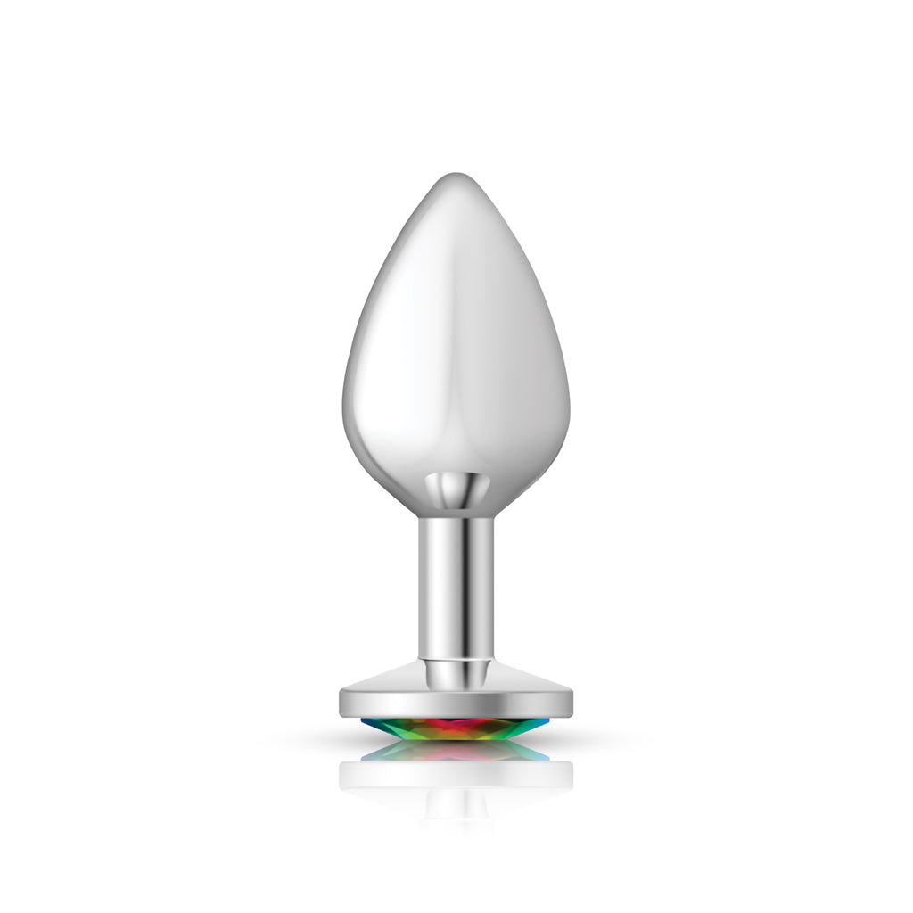 Rainbow Round Gem Silver Metal Plug - Md by Viben from LoveMart Co.
