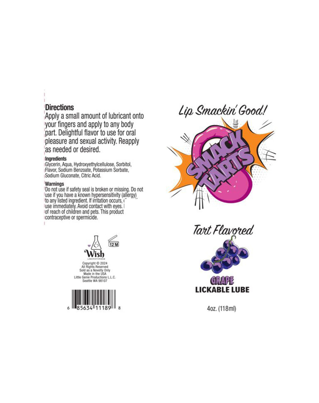 Smack Tarts 4oz Lickable Flavored Lubricant-Grape by Little Genie from LoveMart Co.