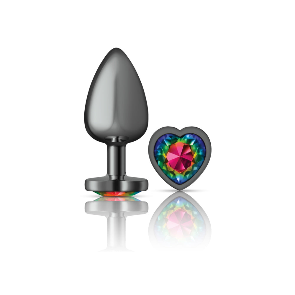 Rainbow Heart Gem Gunmetal Metal Plug - Lg by Viben from LoveMart Co.