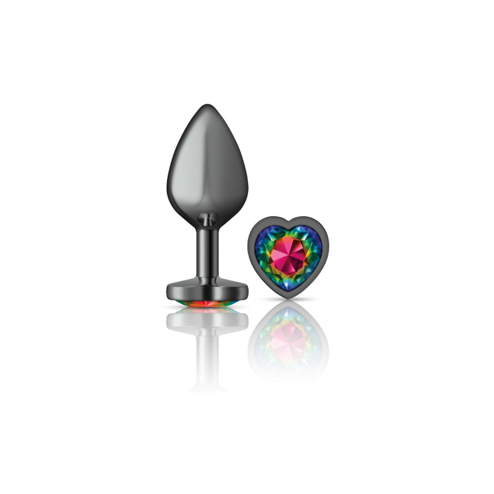 Rainbow Heart Gem Gunmetal Metal Plug - Md by Viben from LoveMart Co.