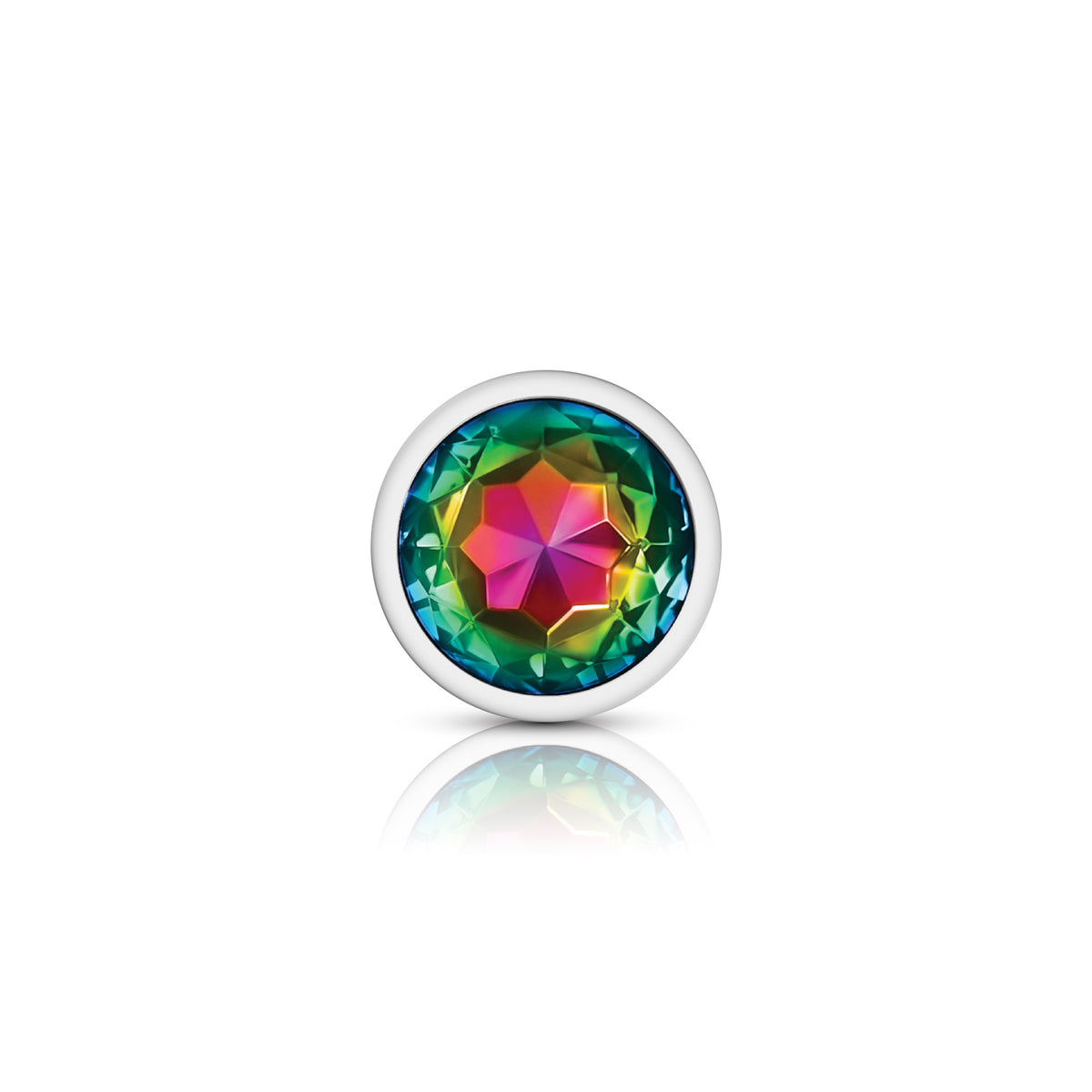 Rainbow Round Gem Silver Metal Plug - Lg by Viben from LoveMart Co.