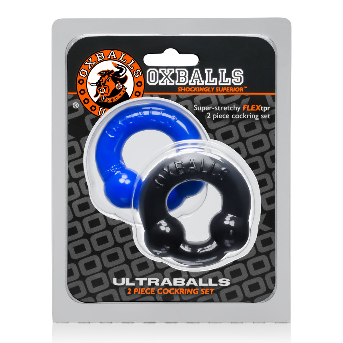 Ultraballs 2- Piece Cockring Set - Black & Police Blue by Oxballs from LoveMart Co.