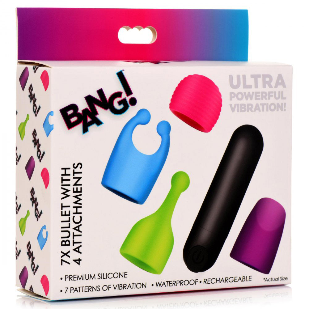 Bang - Rechargeable Bullet With 4 Attachments by XR Brands from LoveMart Co.