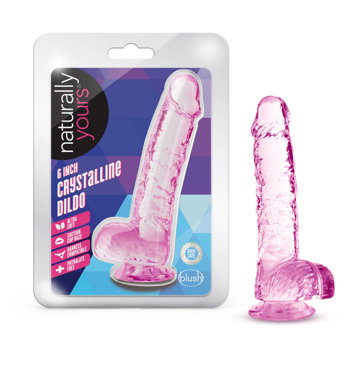 Naturally Yours - 6 Inch Crystalline Dildo - Rose by Blush from LoveMart Co.