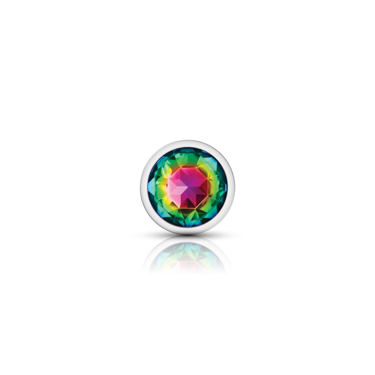 Rainbow Round Gem Silver Metal Plug - Md by Viben from LoveMart Co.