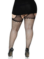 Oval Net Suspender Hose With Opaque Top - 1x/2x Size by Leg Avenue from LoveMart Co.