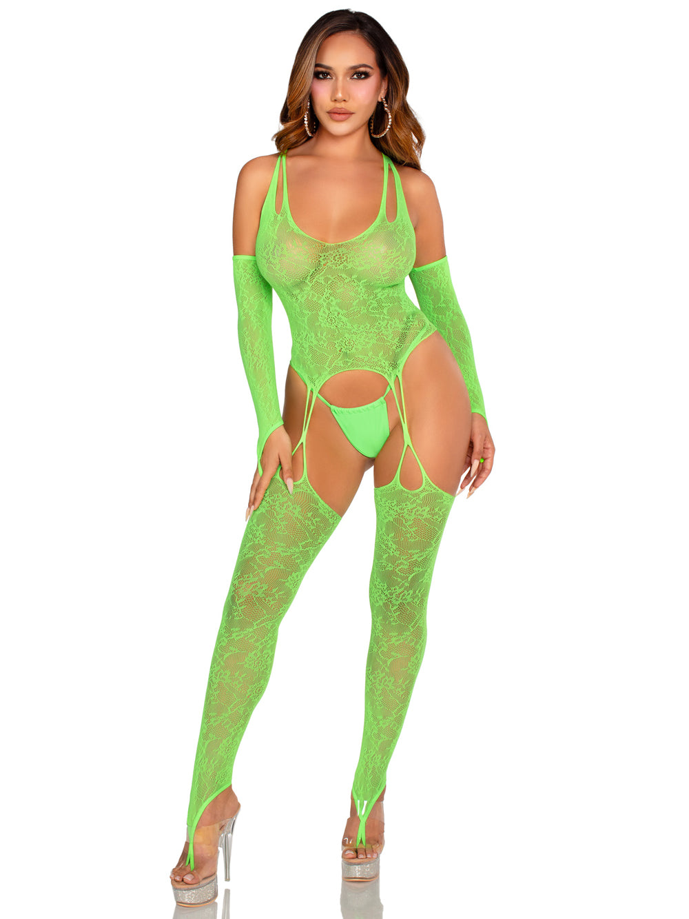 2pc Lace Halter Footless Cami Garter w/ Attached Toe Loop Stockings s by Leg Avenue from LoveMart Co.