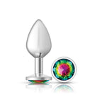 Rainbow Round Gem Silver Metal Plug - Md by Viben from LoveMart Co.