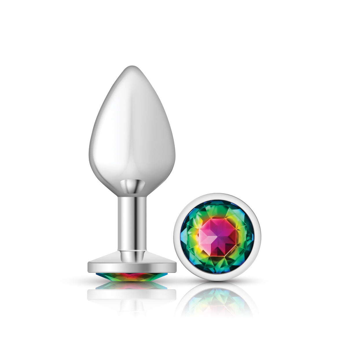 Rainbow Round Gem Silver Metal Plug - Md by Viben from LoveMart Co.