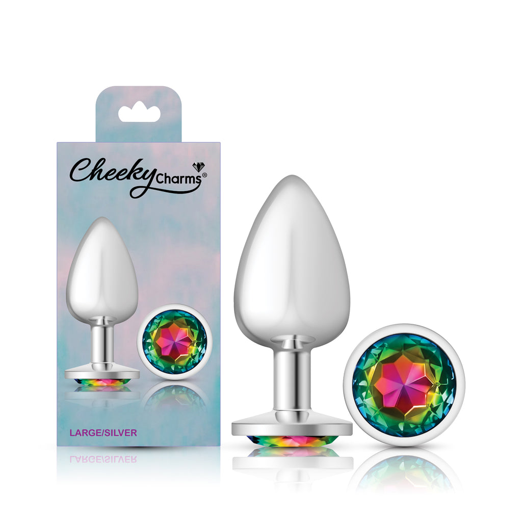 Rainbow Round Gem Silver Metal Plug - Lg by Viben from LoveMart Co.